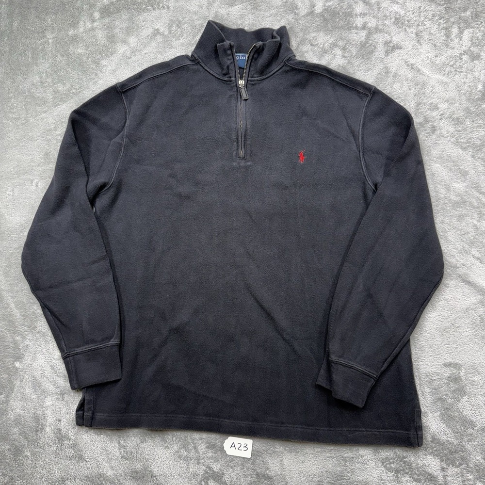 Vintage Polo Ralph Lauren Black Mens Large Quarter Zip Pullover Sweater